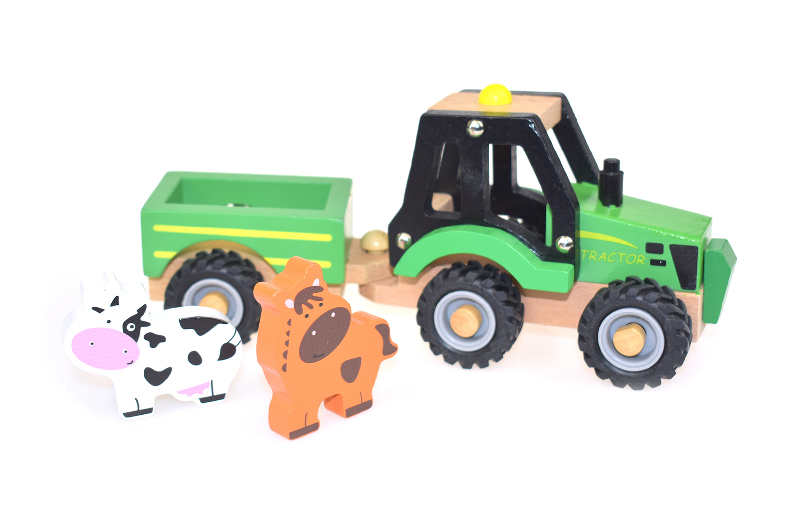 WOODEN TRACTOR WITH ANIMAL