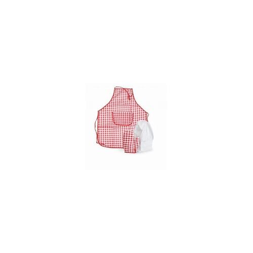 APRON, GLOVE & HAT RED VICHY