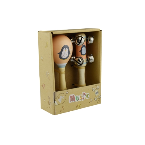 Wooden Maraca and Bell Stick Music Set [Type: Penguin]