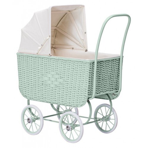 Doll Retro Rattan Pram, Green