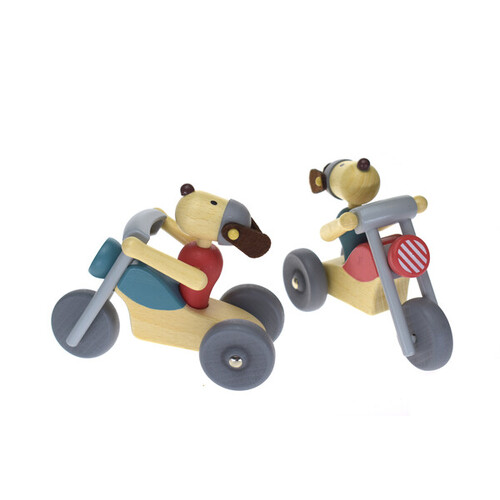 Retro Motor Cycle with Cute Dog Driver [Colour: Blue]