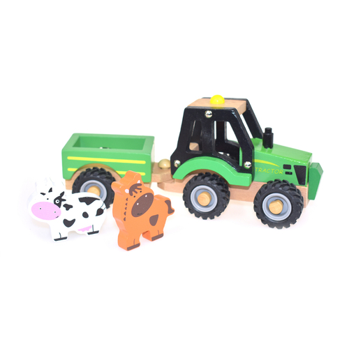 WOODEN TRACTOR WITH ANIMAL